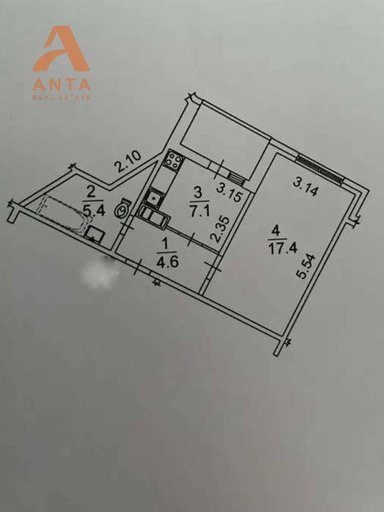 Продажа 1 кімнатної квартири на Старокиевская улица 1/5